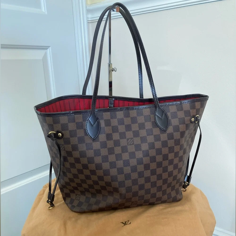 LOUIS VUITTON DAMIER EBENE NEVERFULL MM SHOULDER BAG WITH DUST BAG